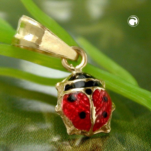 Anhänger Marienkäfer rot schwarz 375 Gelbgold