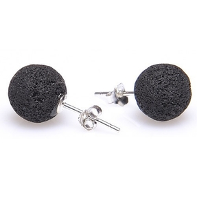 Ohrstecker Stecker aus echter Lava & 925 Silber ca. 10 mm schwarz mit kleinen Poren Lavaohrstecker