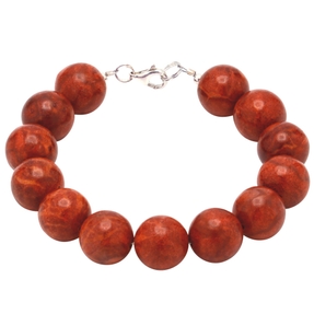 Armband aus Koralle Schaumkoralle Kugel 12mm & 925 Silber rot-braun glatt