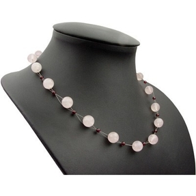 Halskette Kette Collier aus Rosenquarz & Granat & 925 Silber rose weinrot