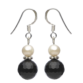 Ohrringe Ohrhaken Orhänger aus Onyx facettiert & Perlen & 925 Silber schwarz weiß für Damen Ohrringe Ohrhaken Orhänger aus Onyx facettiert & Perlen & 925 Silber schwarz weiß für Damen