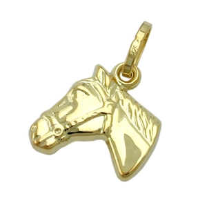 Anhänger Pferd Pferdekopf aus 375 Gold Gelbgold glänzend Goldpferd Damen