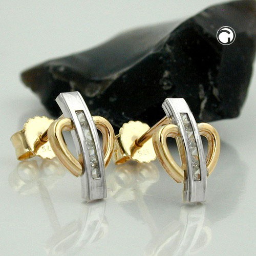 Ohrstecker mit Zirkonia 375 Gold Weiß Gelb