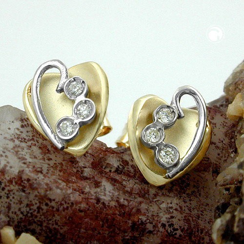 Ohrstecker Herzen Zirkonia 375 Gold bicolor