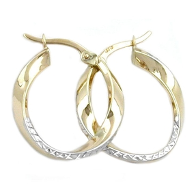 Creole Creolen Ohrringe aus 375 Gold Gelbgold rhodiniert oval gedreht Damen