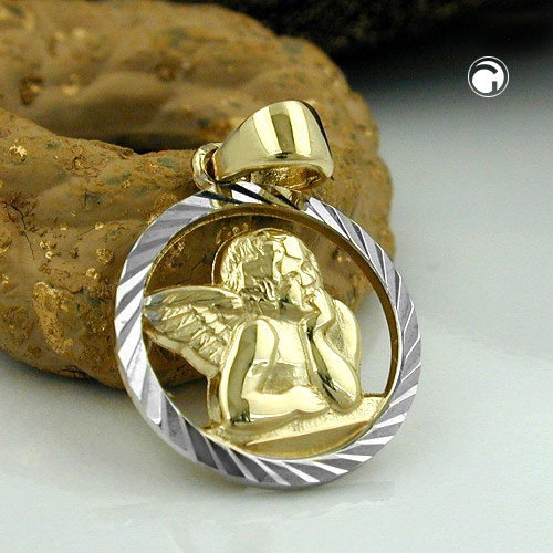 Anhänger Schutzengel aus 375 Gold gelb weiß