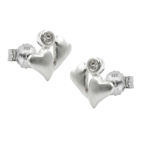 Stecker Ohrstecker zwei Herzen mit Zirkonia matt aus 925 Silber für Damen