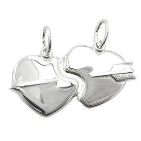 Zwei Herzen mit Pfeil - Partner Anhänger zum Teilen 925 Echt Silber Unisex