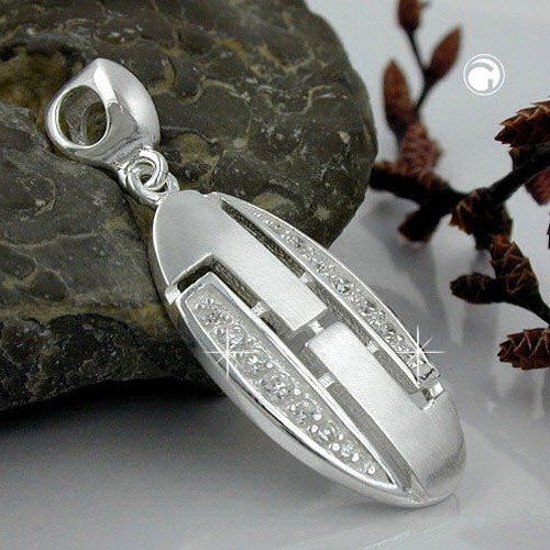Anhänger Zirkonia weiß 925 Silber matt oval