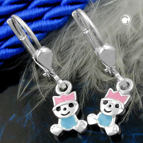Ohrhänger Ohrringe pink-hellblau 925 Silber