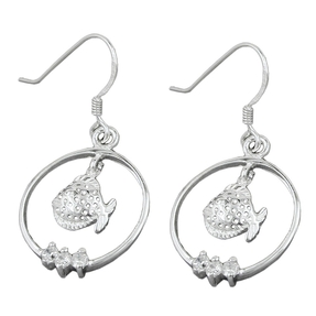 Ohrhänger Ohrringe Fisch Fische im Ring mit Zirkonia 925 Silber für Damen