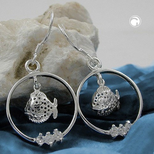 Ohrhänger Fische im Ring Zirkonia 925 Silber