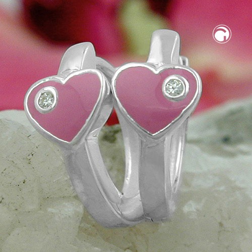 Ohrringe Herz-rosa mit weißem Zirkonia 925 Silber