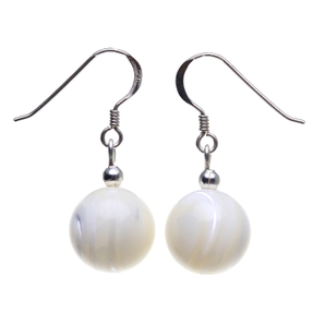 Ohrringe Ohrhänger aus echtem Perlmutt & 925 Silber Kugel creme-gelb Ohrschmuck