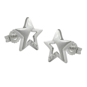 Stern mit Zirkonia - Stecker Ohrstecker aus echtem 925 Silber für Damen