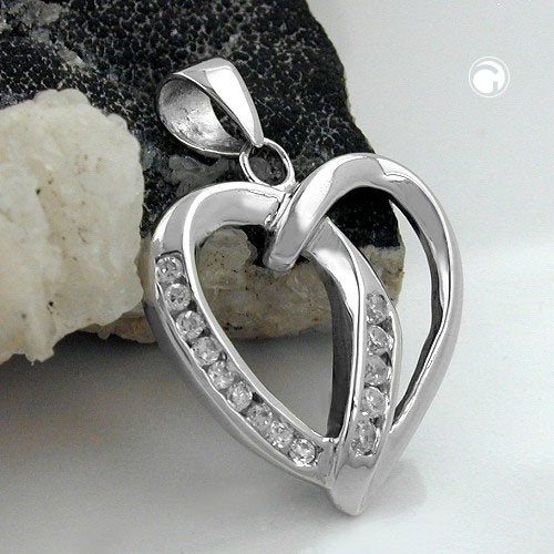Designer Anhänger Herz mit Zirkonia 925 Silber