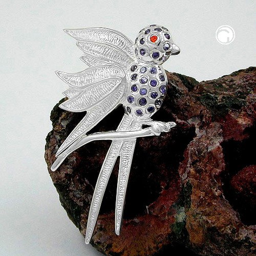 Anhänger Vogel mit lila violett Steinen 925 Silber
