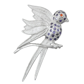 Anhänger Vogel mit lila violett Steinen aus echtem 925 Silber für Damen