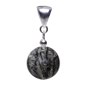 Anhänger aus Turmalin-Quarz Edelstein Kugel grau-schwarz & 925 Silber Halsschmuck