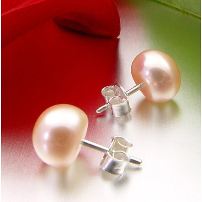 8,5-9,0 mm Ohrstecker Süßwasserperlen und 925 Silber rose