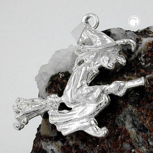 Anhänger große Hexe mit Besen 925 Silber