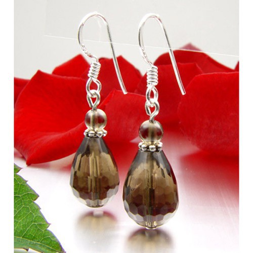 Ohrschmuck aus Rauchquarz und 925 Silber braun