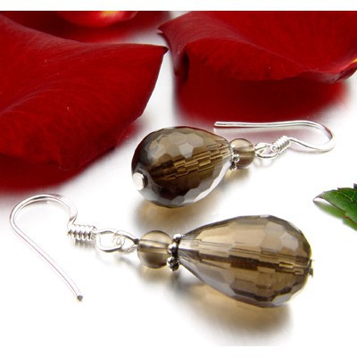 Ohrschmuck aus Rauchquarz und 925 Silber braun