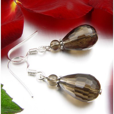 Ohrschmuck aus Rauchquarz und 925 Silber braun