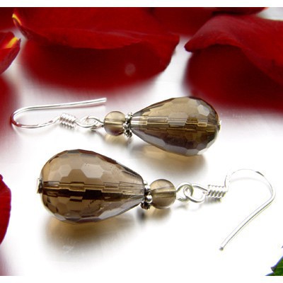 Ohrschmuck aus Rauchquarz und 925 Silber braun