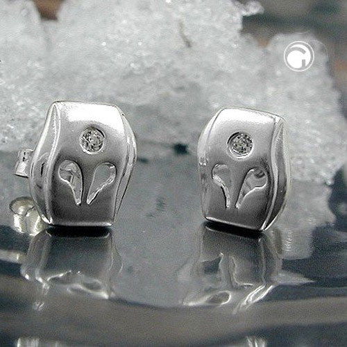 Ohrstecker 925 Silber matt mit Zirkonia