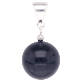Anhänger blaue Tigerauge Katzenauge & 925 Silber Kugel dunkelblau glatt Damen