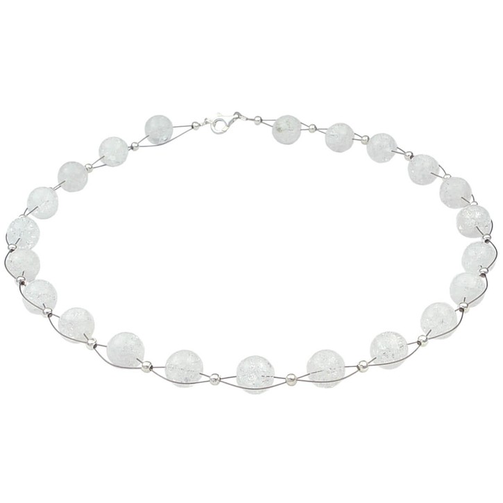 Kette aus Bergkristall mit Crack-Struktur weiß 48cm