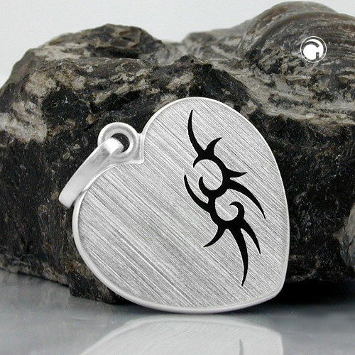Anhänger Herz mit Tribal schwarz 925 Silber