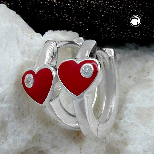 Creolen Herz rot mit Zirkonia weiß 925 Silber