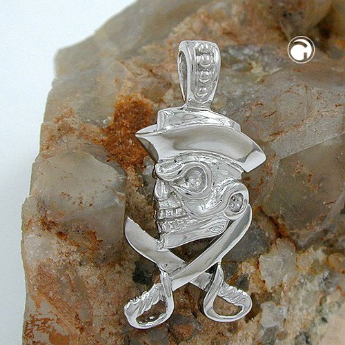 Anhänger Totenkopf mit Piratenhut 925 Silber