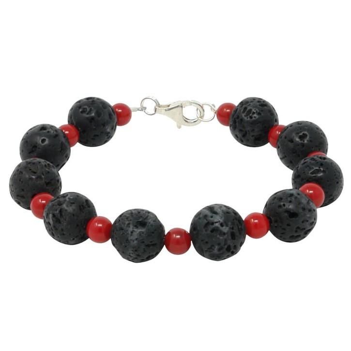 Armband aus Lava und Koralle schwarz-rot