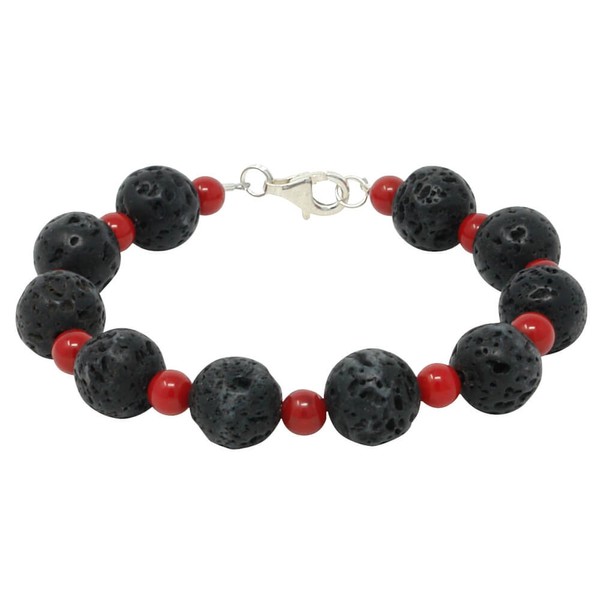 Armband aus Lava und Koralle schwarz-rot