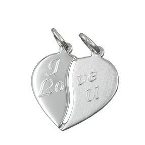Anhänger Herz mit Gravur I LOVE YOU Partneranhänger 925 Silber Silberanhänger
