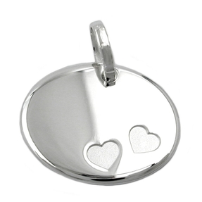 Anhänger oval mit zwei Herzen echtes 925 Silber Kettenanhänger Silberanhänger