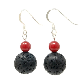 Ohrhänger aus Lava & Koralle schwarz-rot 925 Silber Ohrringe Ohrschmuck Ohrhaken Ohrhänger aus Lava & Koralle schwarz-rot 925 Silber Ohrringe Ohrschmuck Ohrhaken