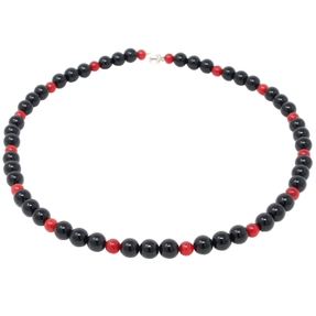 Kette Collier aus Onyx & Koralle schwarz rot Halsschmuck Halskette Damen