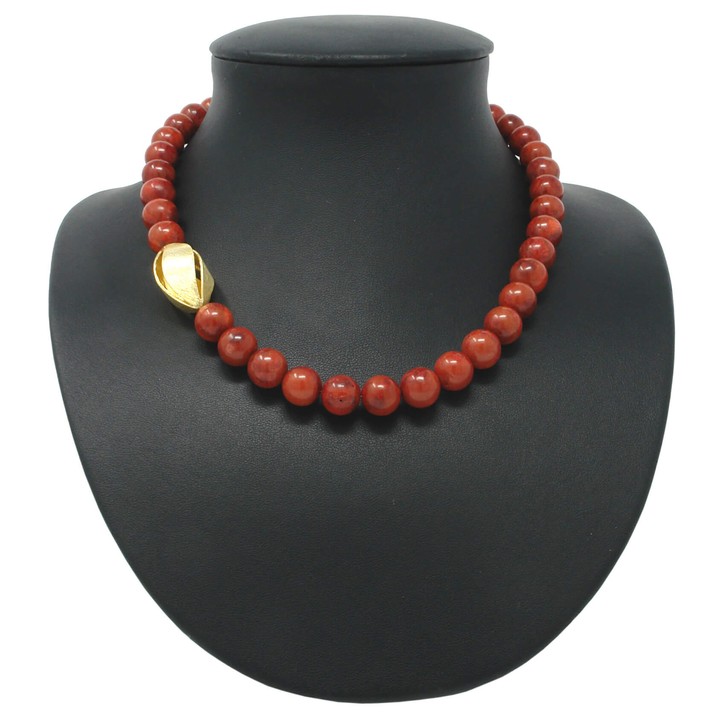 Collier aus Koralle und 925 Silber vergoldet 50cm