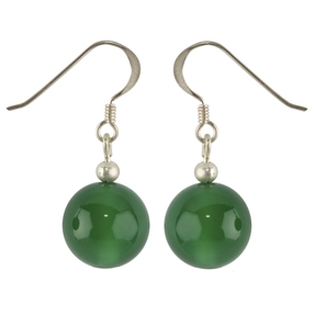 Ohrringe Ohrhänger Ohrschmuck aus grünem Achat Kugel 12mm glatt & 925 Sterling Silber