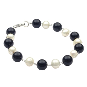 Armband aus Süßwasser Zucht-Perlen creme weiß & Onyx Kugel schwarz 925 Silber 20cm Armschmuck Armkette Damen Armband aus Süßwasser Zucht-Perlen creme weiß & Onyx Kugel schwarz 925 Silber 20cm Armschmuck Armkette Damen