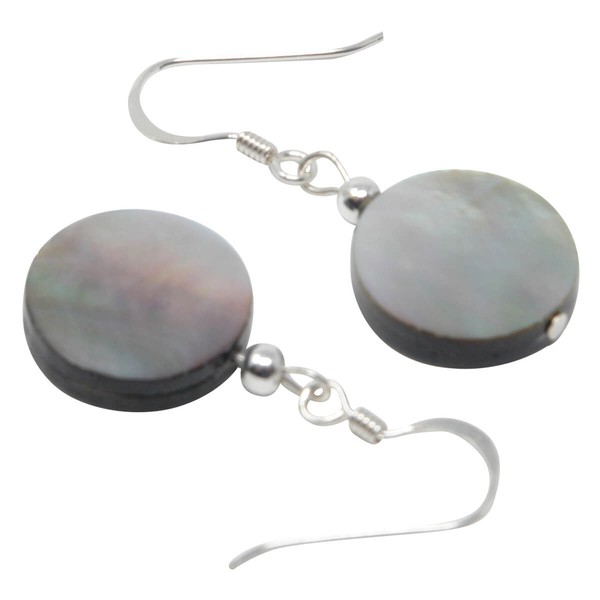Ohrhänger aus Perlmutt & 925 Silber rund flach grau Ohrschmuck für Damen
