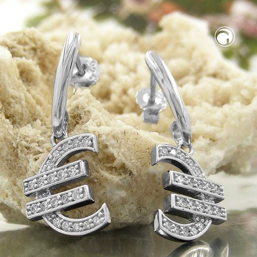 Ohrringe Euro Zeichen mit Zirkonia 925 Silber