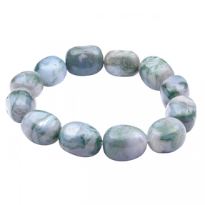 Armband Armschmuck aus echtem Baum-Achat, grau-grün, dehnbar, endlos Armschmuck