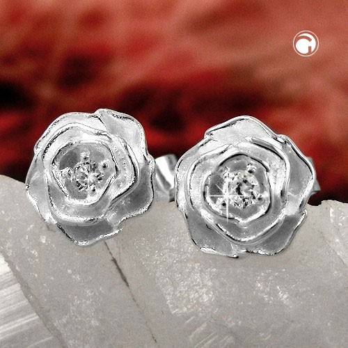Ohrstecker Rosen mit Zirkonia 925 Silber
