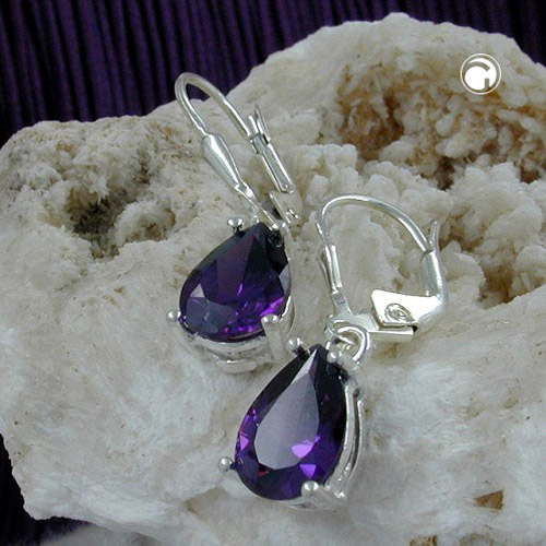 Ohrhänger Tropfen Glas Amethyst 925 Silber