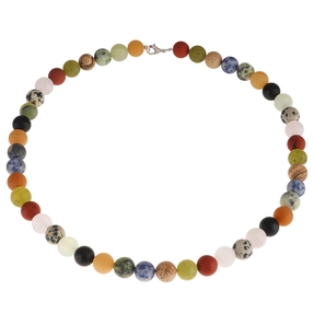 Multicolor Edelstein-Kette Achat Onyx Jade Jaspis Karneol Calcit Sodalith Kugel mattiert